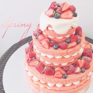 可愛い　ピンク　ウェディングケーキ